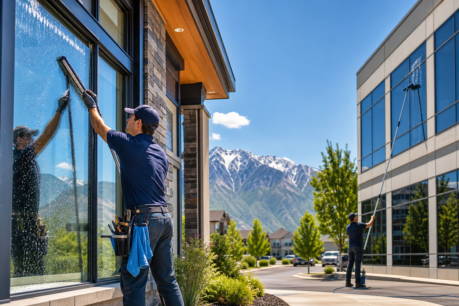Professional window washing in Utah County for homes and businesses with clean, streak-free glass.