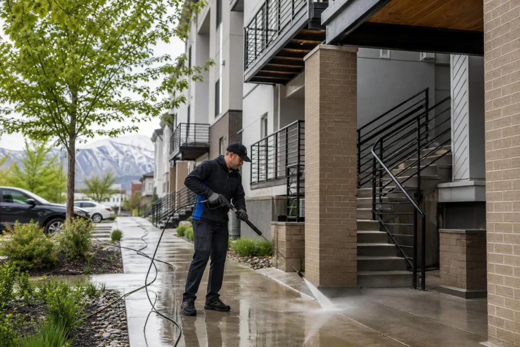 apartment community exterior cleaning in Salt Lake City Utah by Rolling Suds