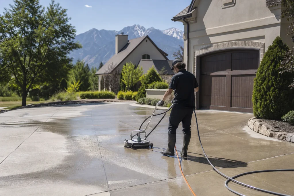 driveway and concrete cleaning in Salt Lake City Utah by Rolling Suds