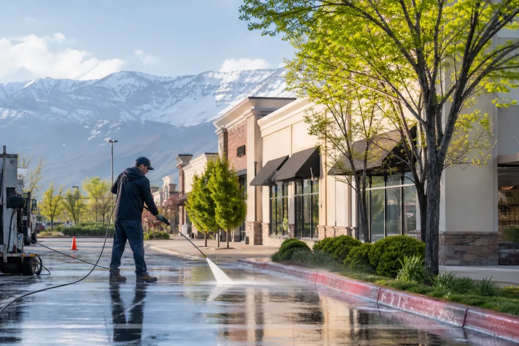 commercial parking lot cleaning in Salt Lake City Utah by Rolling Suds
